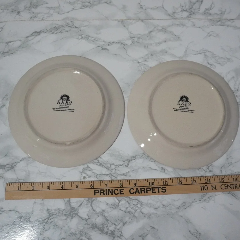 Euro Ceramica Zanzibar Salad Plates Set of 2‎ Blue Yellow Red Floral 8.25 Inch